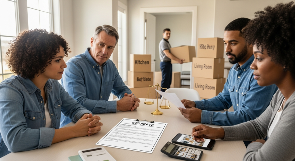 Family reviewing binding and non-binding moving estimates with boxes