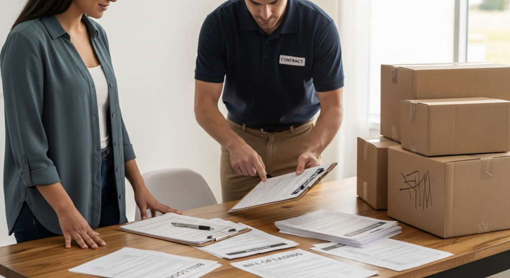 Customer reviewing bill of lading with mover during household move